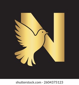 Initial Pigeon Logo combine with letter N vector template	