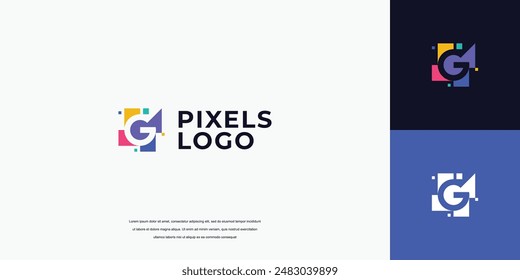 initial pixel logo, technology letter G logo design