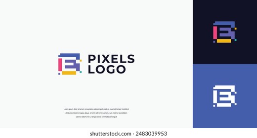 initial pixel logo, technology letter E logo design