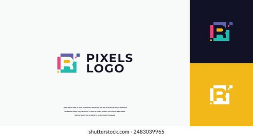 initial pixel logo, technology letter R logo design