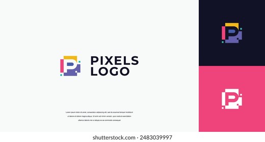 initial pixel logo, technology letter P logo design