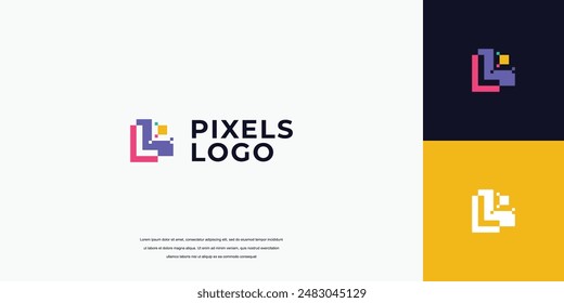 initial pixel logo, technology letter L logo design