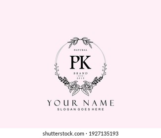 Initial PK Beauty Monogram und elegantes Logo Design, Handschrift Logo der ersten Signatur, Hochzeit, Mode, Blumen und botanisch mit kreativen Vorlage.