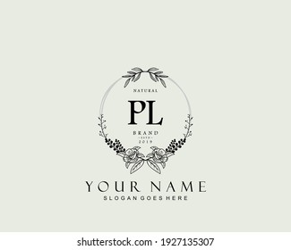 Initial PL beauty monogram and elegant logo design, handwriting logo of initial signature, wedding, fashion, floral and botanical with creative template.