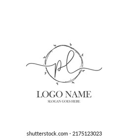 Initial PL beauty monogram and elegant logo design, handwriting logo of initial signature, wedding, fashion, floral and botanical with creative template.