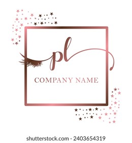 Initial PL calligraphy company eye and eyelash handwriting