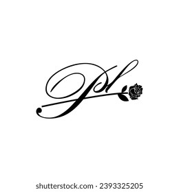 Initial PL handwriting flower typography ornament modern