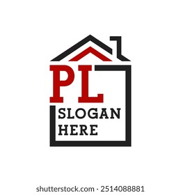 Initial PL house logo for Roofing. Letter PL Real Estate Logo