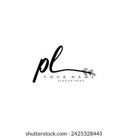 Initial PL logo handwriting floral typography ornament