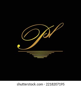 Initial PL logo signature elegant gold element