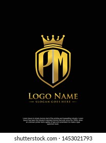 initial PM letter with shield style logo template vector