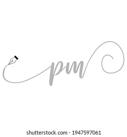 Moda de trabajo de escritura a mano del logotipo de PM inicial