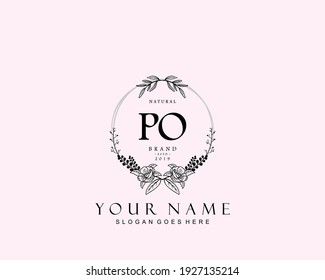 Initial PO beauty monogram and elegant logo design, handwriting logo of initial signature, wedding, fashion, floral and botanical with creative template.