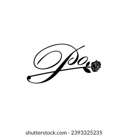 Initial PO handwriting flower typography ornament modern