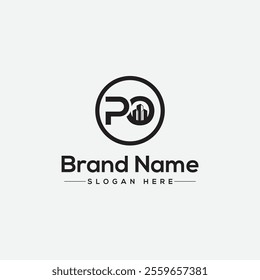 Initial PO home logo with creative house element in line art style vector design template
