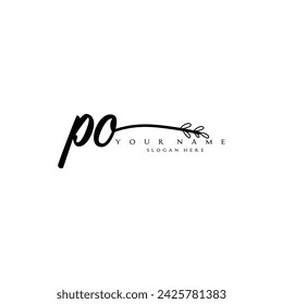 Initial PO logo handwriting floral typography ornament