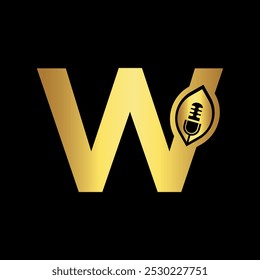 Logotipo inicial do podcast combinado com o modelo de vetor da letra W