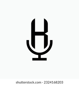 Monograma inicial del logotipo del podcast con forma de micrófono minimalista y moderno