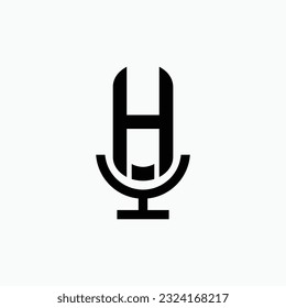 Initial podcast logo monogram with microphone shape minimalistic and modern