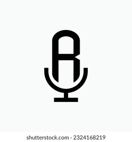 Initial podcast logo monogram with microphone shape minimalistic and modern