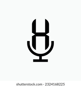 Initial podcast logo monogram with microphone shape minimalistic and modern