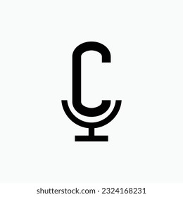Initial podcast logo monogram with microphone shape minimalistic and modern
