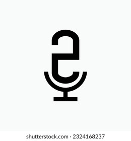 Initial podcast logo monogram with microphone shape minimalistic and modern