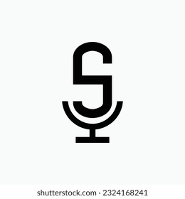 Initial podcast logo monogram with microphone shape minimalistic and modern