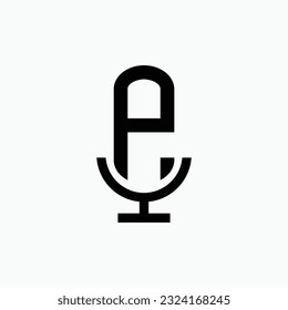 Monograma inicial del logotipo del podcast con forma de micrófono minimalista y moderno