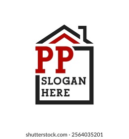 Initial PP house logo for Roofing. Letter PP Real Estate Logo