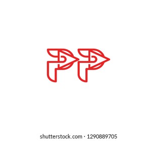 Initial PP Letter Linear Red Line with Play Media Logo Design