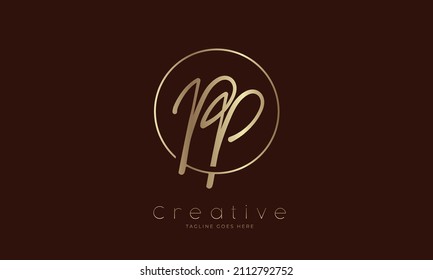 Initial PP Logo. hand drawn letter PP in circle with gold colour. usable for business. personal and company logos. vector illustration