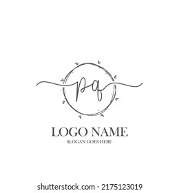 Initial PQ beauty monogram and elegant logo design, handwriting logo of initial signature, wedding, fashion, floral and botanical with creative template.