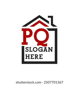 Initial PQ house logo for Roofing. Letter PQ Real Estate Logo
