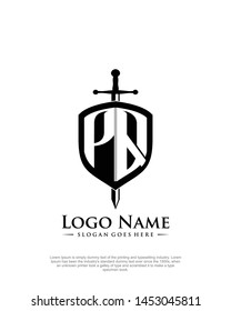 initial PQ letter with shield style logo template vector
