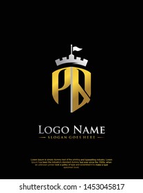 initial PQ letter with shield style logo template vector