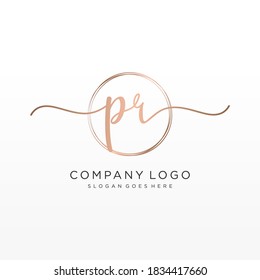Initial PR beauty monogram and elegant logo design, handwriting logo of initial signature, wedding, fashion, floral and botanical with creative template.