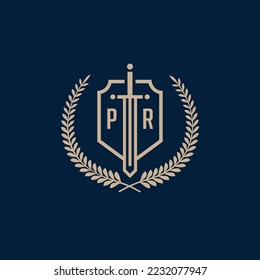 Initial PR elegant sword and shield icon vector template