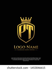 initial PT letter with shield style logo template vector