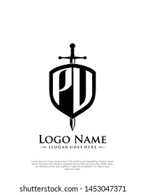 initial PU letter with shield style logo template vector