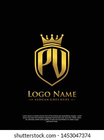 initial PU letter with shield style logo template vector