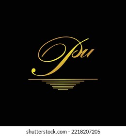 Marca inicial del logotipo de la PU elemento oro elegante