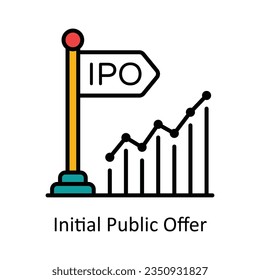 Ilustración de diseño de iconos de esquema rellenados con oferta pública inicial. Símbolo de administración de productos en el archivo EPS 10 de fondo blanco