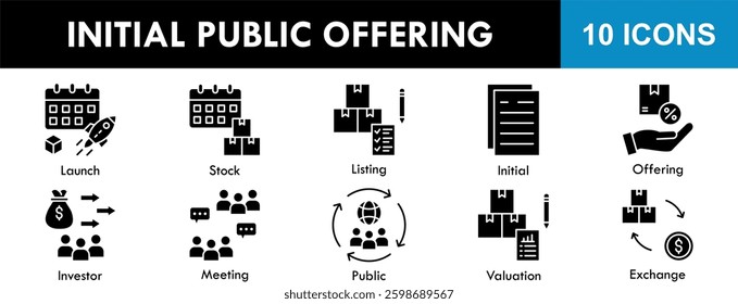 Initial Public offering collection set. Containing design finance, business, ipo, capital, company, market