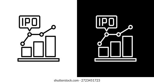 Icono de Oferta Pública inicial contorno en blanco y negro.