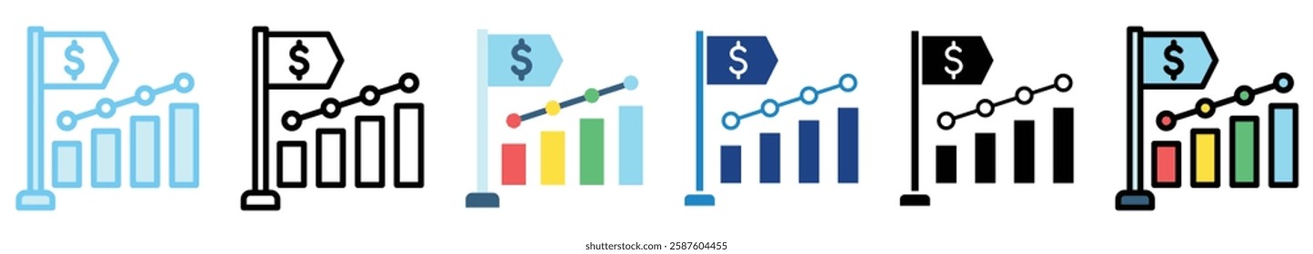 Initial Public Offering multi style, mini illustration icon. outline, flat, glyph, line color. For UI, UX, app and web, digital or print. For  education, business, economy, financial theme.