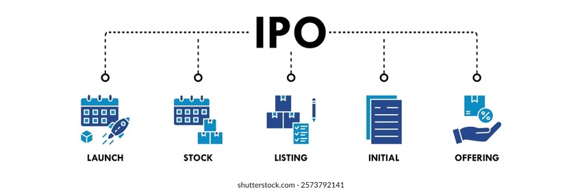 Initial Public Offering web icon vector illustration concept with icon of launch, stock, listing, initial, and offering