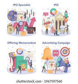 Initial Public Offerings specialist set. IPO consultant. Investing strategy