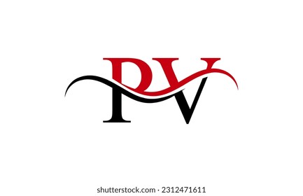 Erstmaliges PV-Logo mit Swoosh Design Grafik-Vektorvorlage für Unternehmens- und Unternehmensidentität.