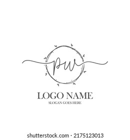 Initial PW beauty monogram and elegant logo design, handwriting logo of initial signature, wedding, fashion, floral and botanical with creative template.